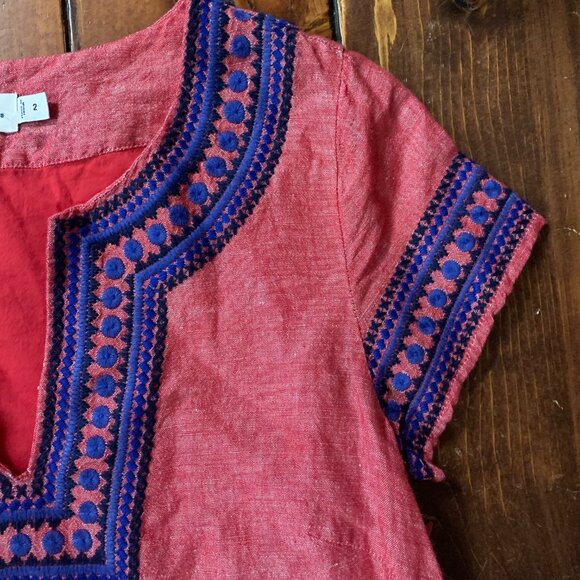 Vineyard Vines Embellished Red w/ Blue Embroidery Linen Cotton Blend Tunic Dress - Picture 8 of 15